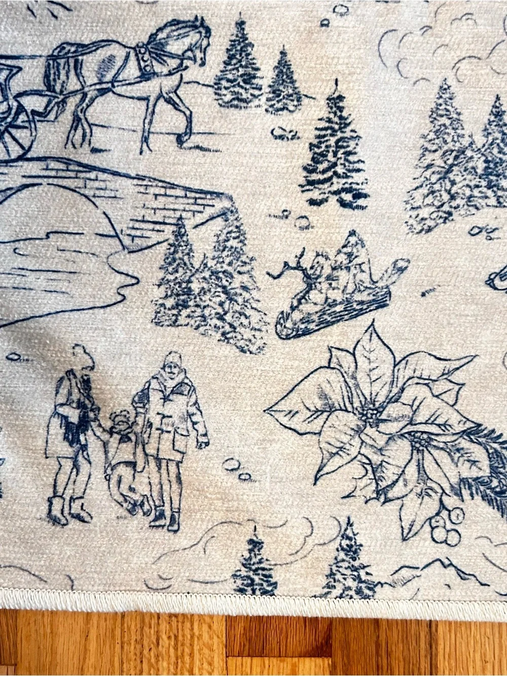 Ruggable Winter Toile Nostalgic print Blue Flat Woven Rug 2x3